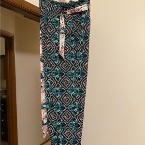 White House Black Market Patterned Pants with Tie Waist